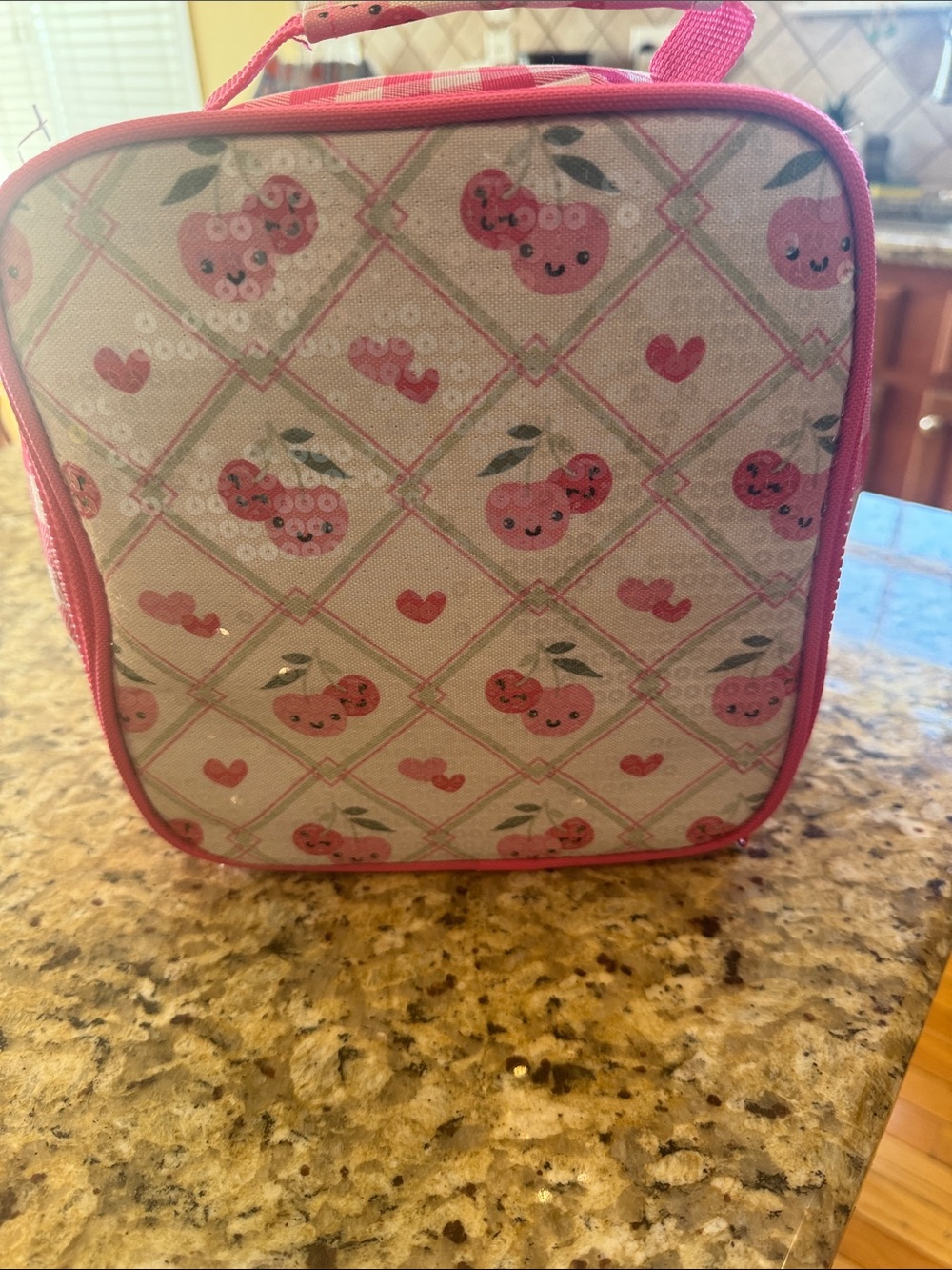 Pink Cherry Pattern Insulated Lunch Bag - Unbranded